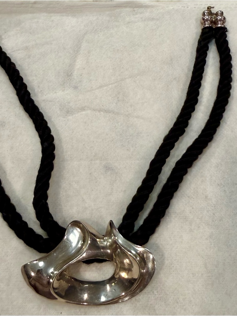 Black Rope Necklace with Sculpted Silver-Tone Pendant - Picture 2 of 2